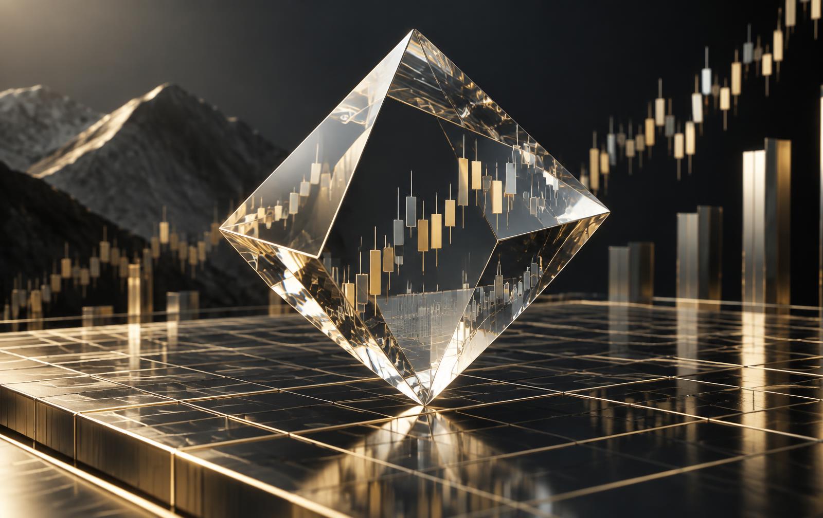 Abstraktes gläsernes Marktprisma für Swissvergleich.com Trading-Wissen